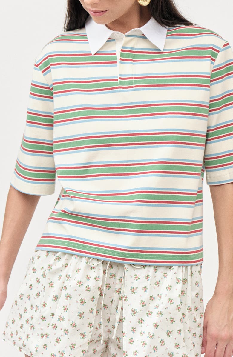 MAUDE CLUB Frankie Stripe Stretch Cotton Polo, Alternate, color, Ivory Green Stripe