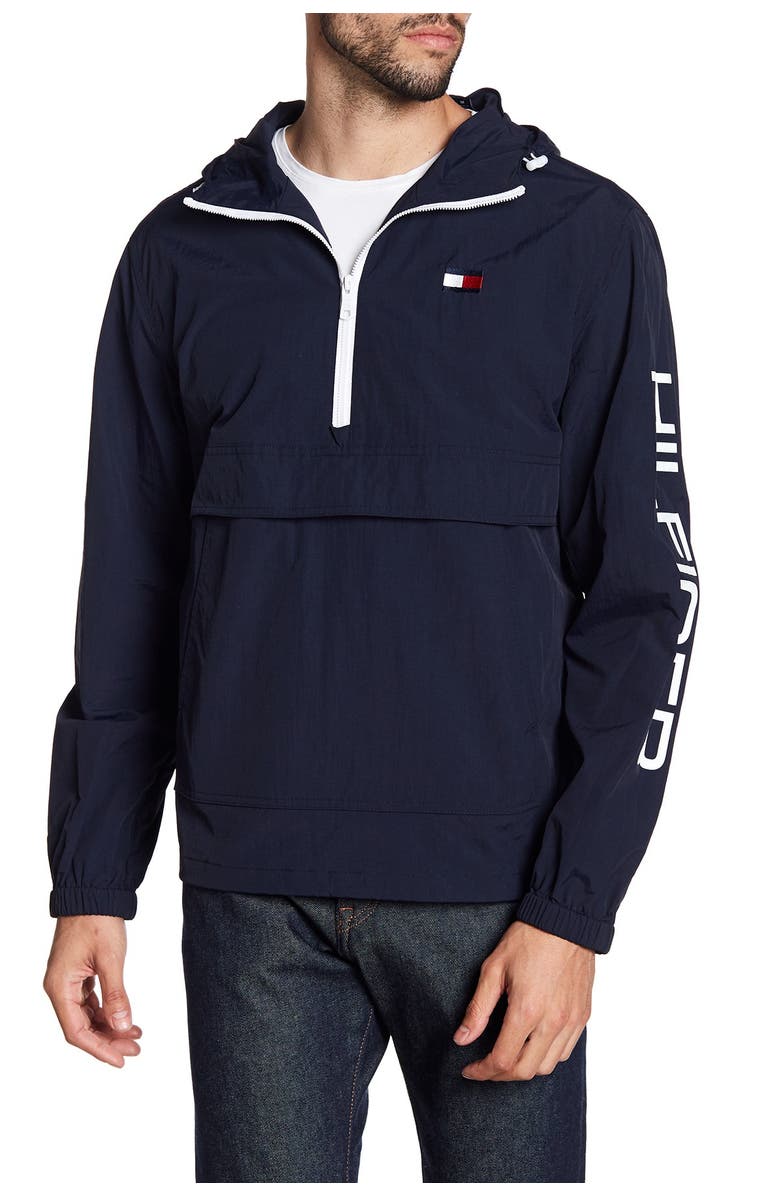Tommy Hilfiger Taslan Retro Half-Zip Hooded Pullover, Main, color, Navy