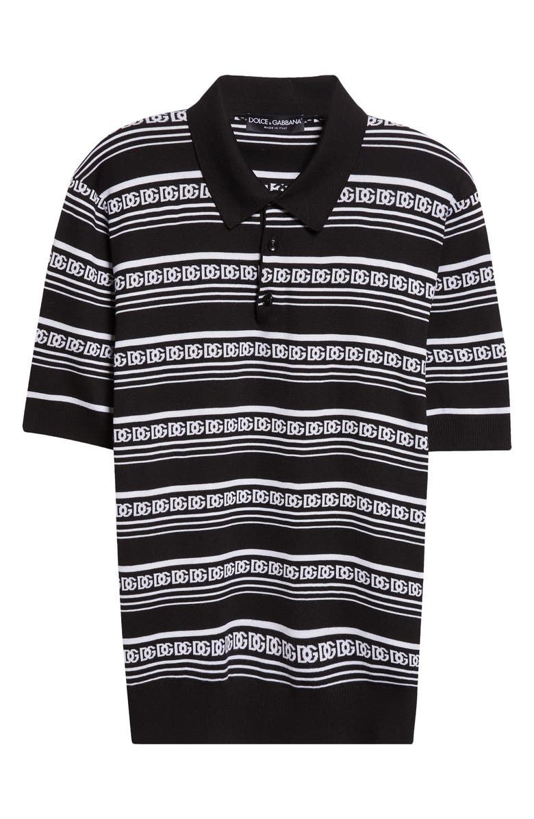 Dolce&Gabbana Logo Stripe Jacquard Silk Polo Sweater, Alternate, color, N0004 Nero/ Bianco