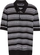 Dolce&Gabbana Logo Stripe Jacquard Silk Polo Sweater