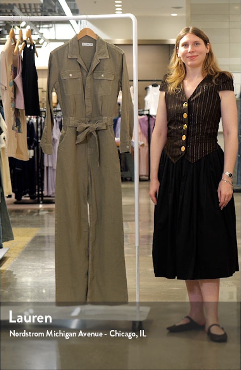 Belted Long Sleeve Denim Jumpsuit, sales video thumbnail