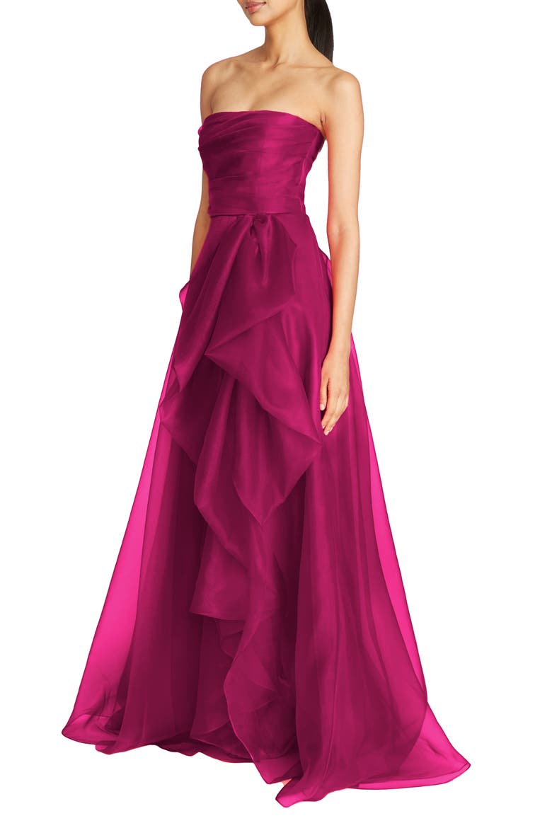 Teresa Strapless Draped Gown, Alternate, color, SANGRIA