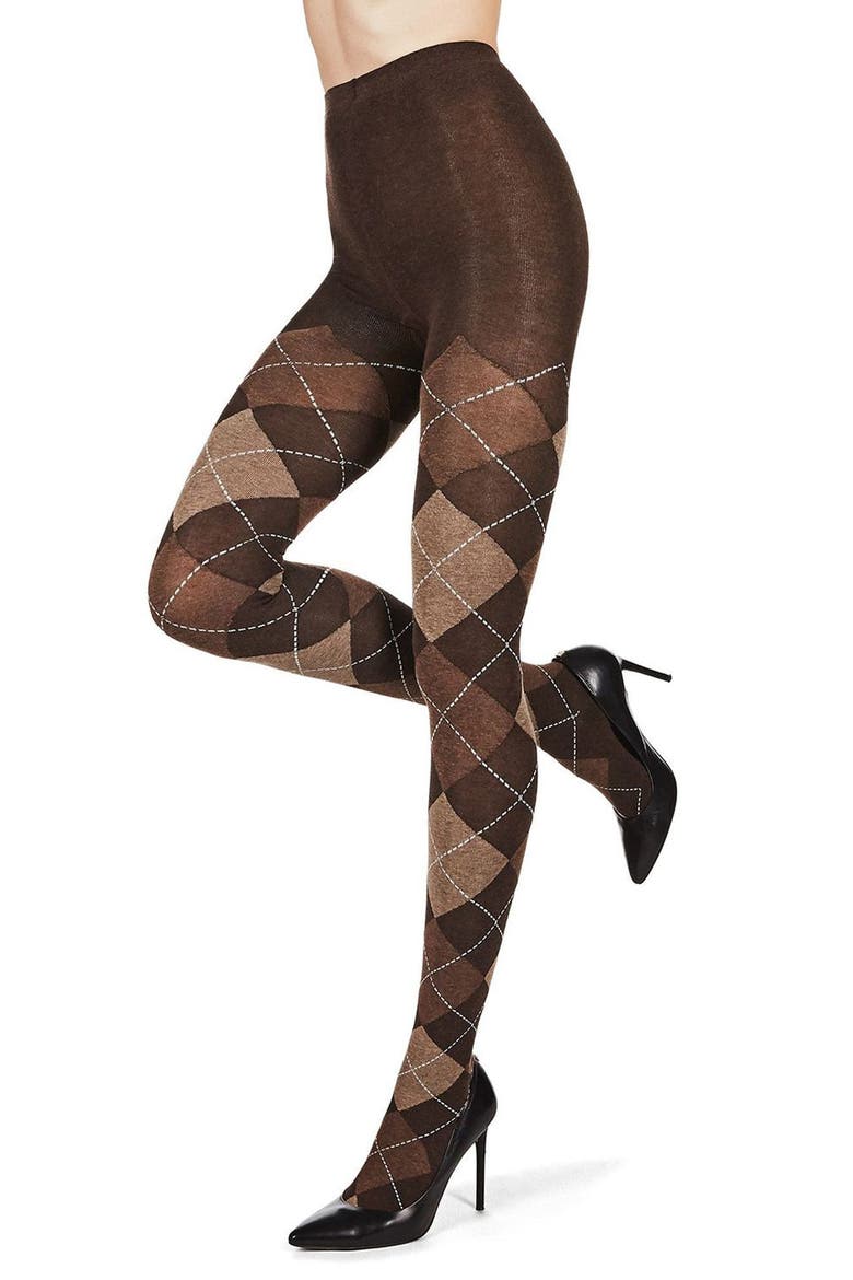 Argyle Sweater Tights, Main, color, BROWN HEATHER