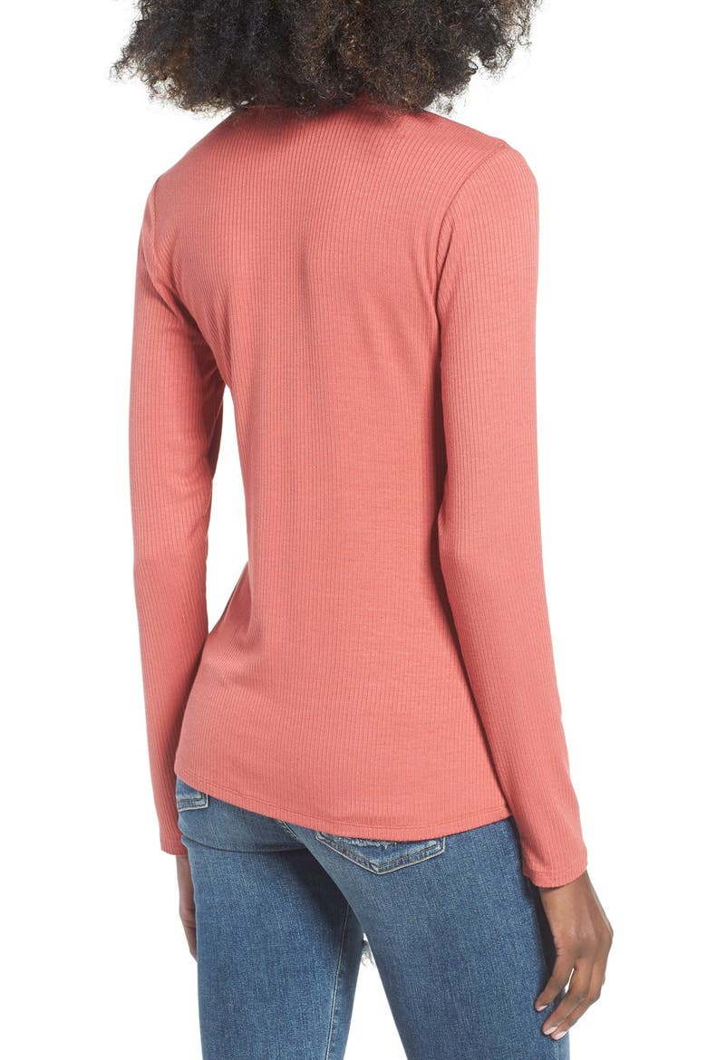 Ribbed Tie Neck Top, Alternate, color, AUBURN