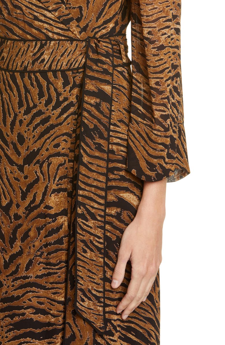 Ganni Tiger Print Georgette Midi Wrap Dress, Alternate, color,