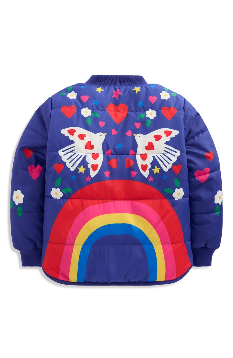 Mini Boden Kids' Fun Quilted Bomber Jacket, Alternate, color, Navy Placement Print