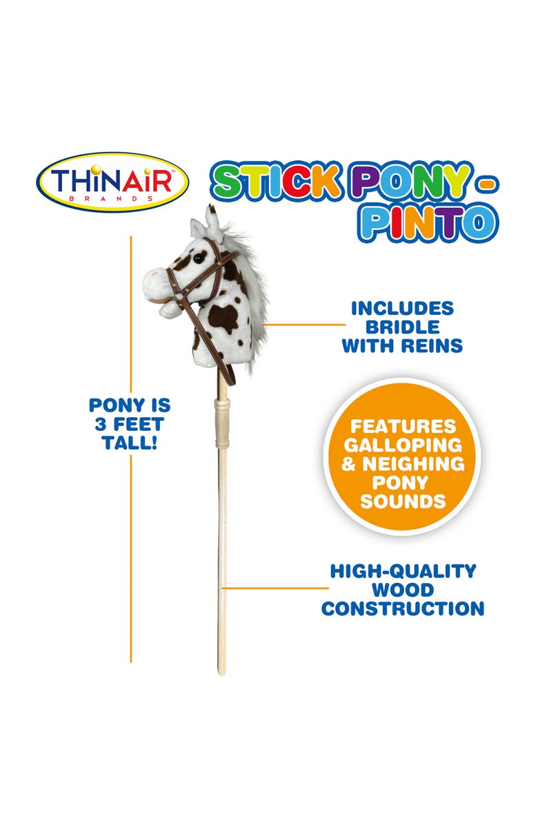 Playful Minds 34 Inch Wood Stick Ride On Pony, Pinto, Alternate, color, Multicolored