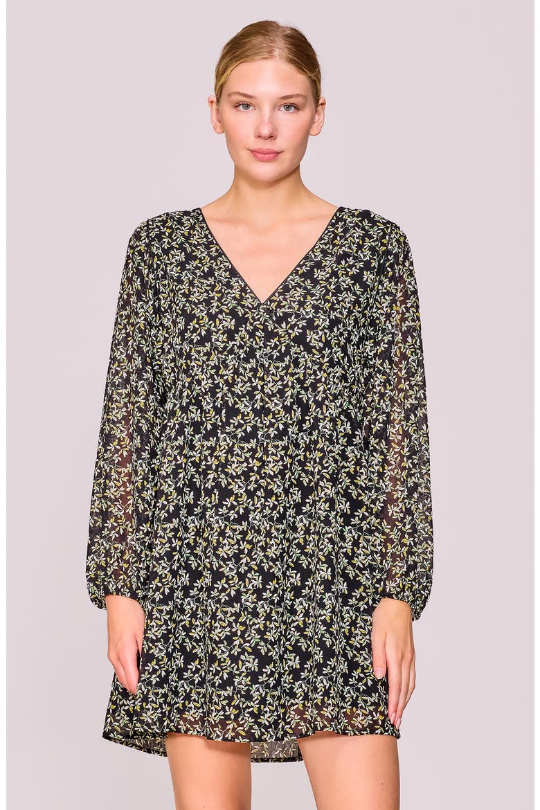 Floral Print Long Sleeve Minidress, Alternate, color, BLACK DITSY