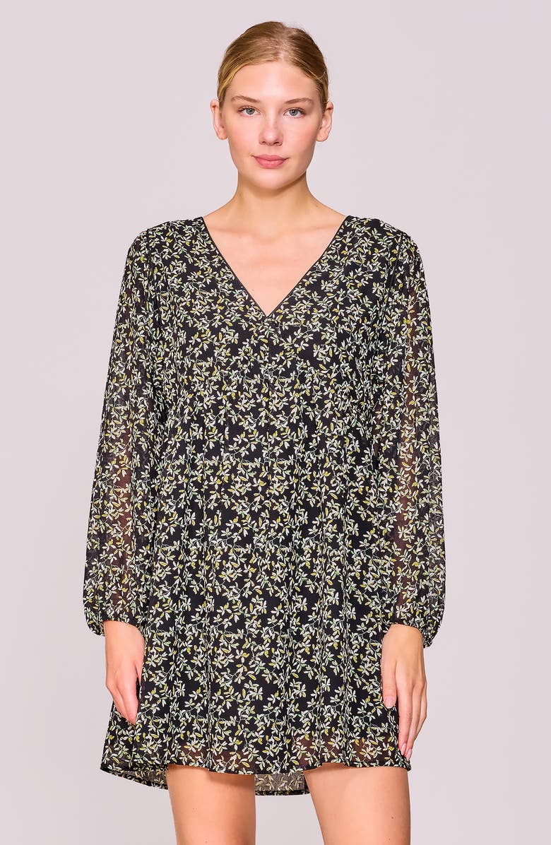 MELLODAY Floral Print Long Sleeve Minidress, Alternate, color, Black Ditsy