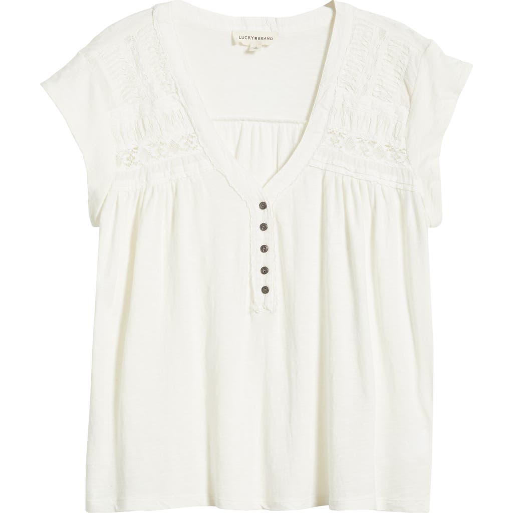 LUCKY BRAND LUCKY BRAND LACE INSET COTTON HENLEY T-SHIRT