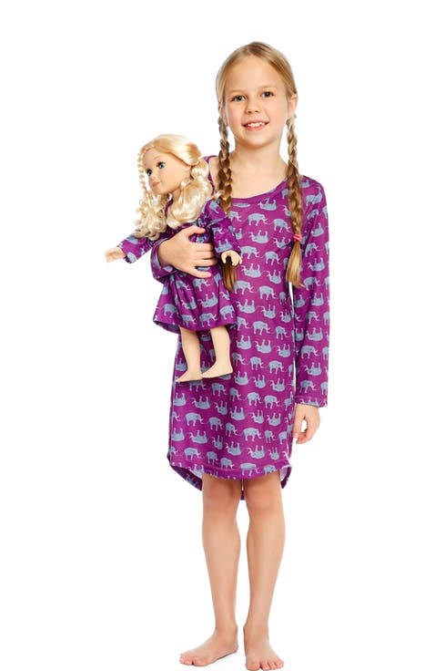 Girls Long Sleeve Nightgown with Matching Doll Nightgown, Printed Design
