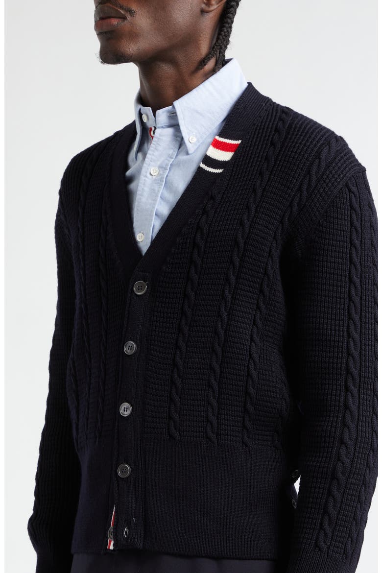 Virgin Wool Cable Stitch Cardigan, Alternate, color, NAVY