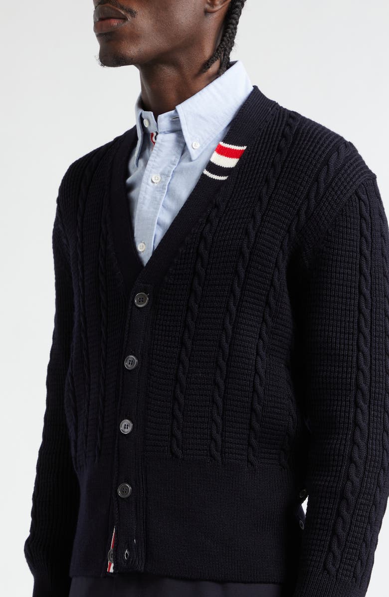 Thom Browne Virgin Wool Cable Stitch Cardigan, Alternate, color,