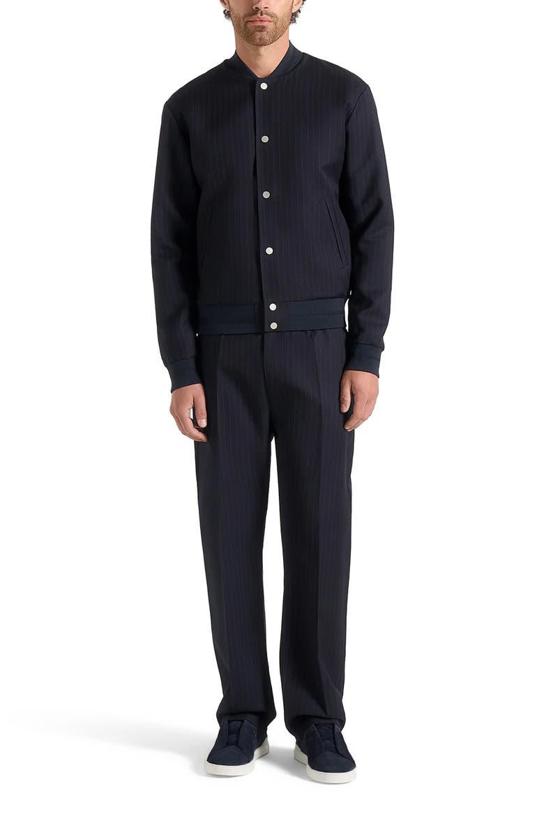 Savin Pinstripe Bomber Jacket, Main, color, Navy