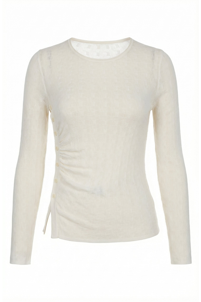 Long Sleeve Fitted Side Button Knit Top, Alternate, color, Ivory