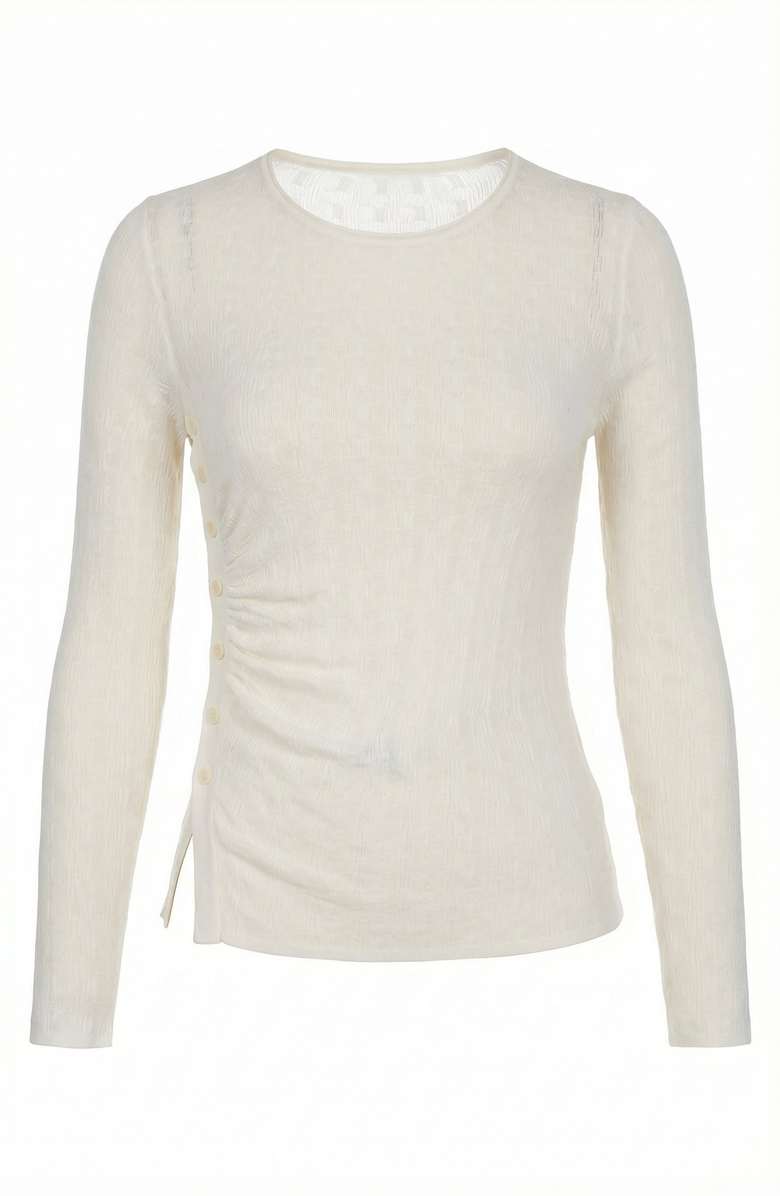 Modenaire Long Sleeve Fitted Side Button Knit Top, Alternate, color, Ivory