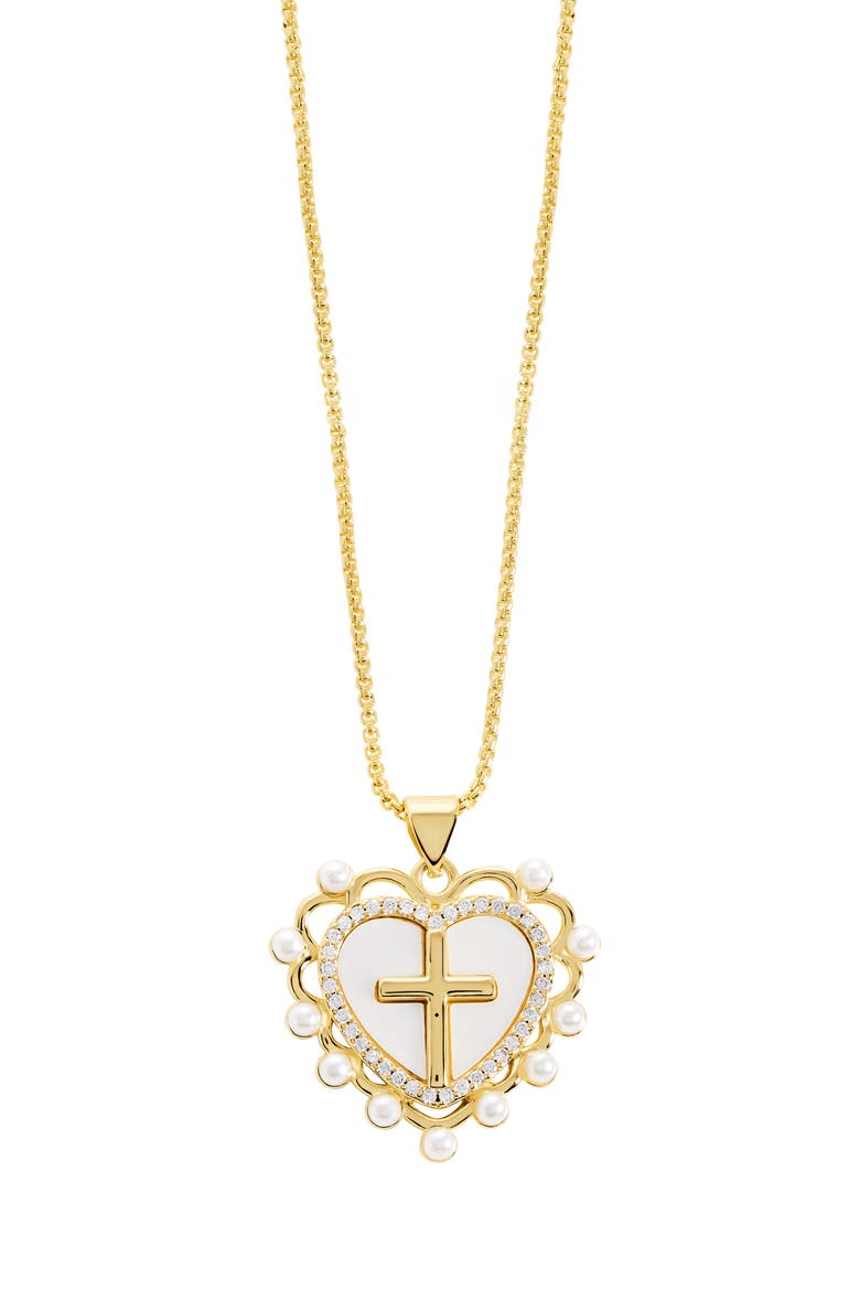 Simulated Pearl Heart & Cross Pendant Necklace video