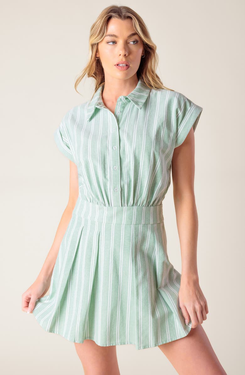 FLYING TOMATO Striped Collared Romper, Alternate, color, Sage
