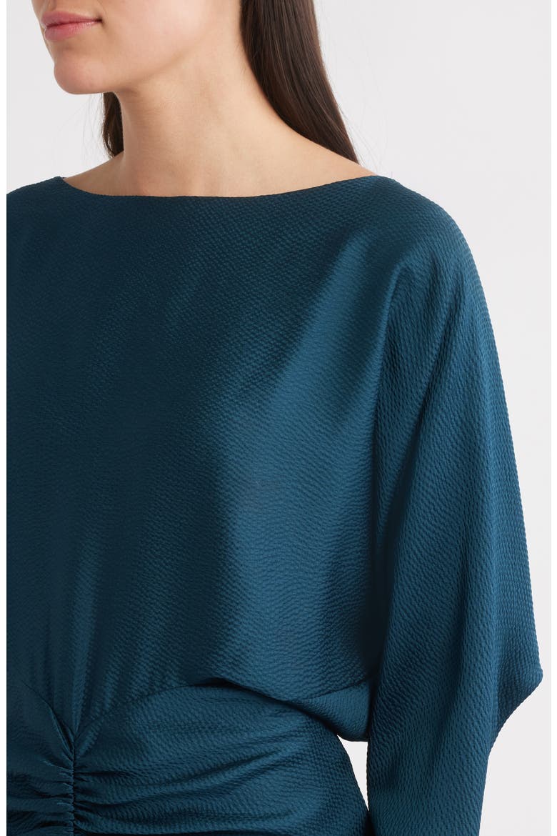 Ruched Long Sleeve Cocktail Dress, Alternate, color, PETROL