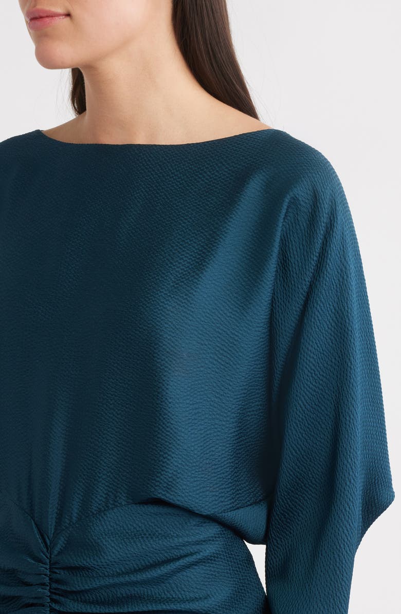 Amsale Ruched Long Sleeve Cocktail Dress, Alternate, color, Petrol