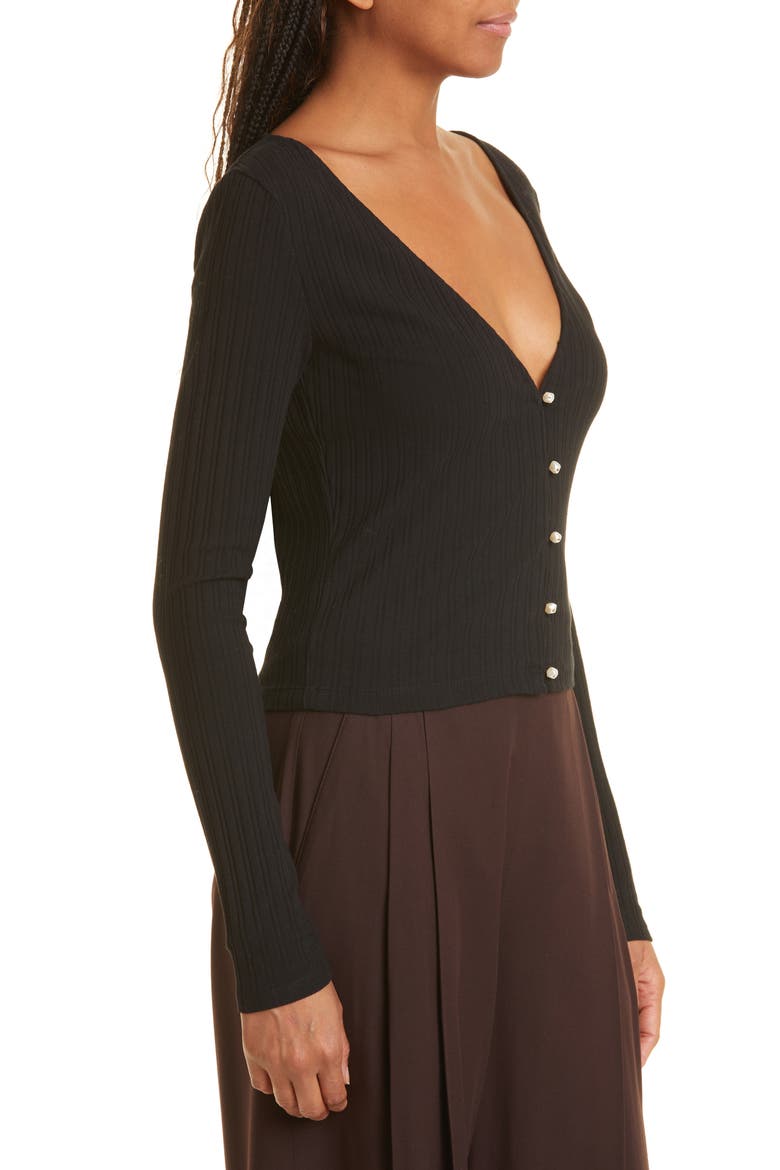 Plunge Neck Rib Cardigan, Alternate, color, BLACK