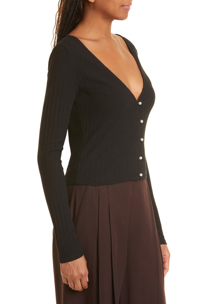 Vince Plunge Neck Rib Cardigan, Alternate, color,