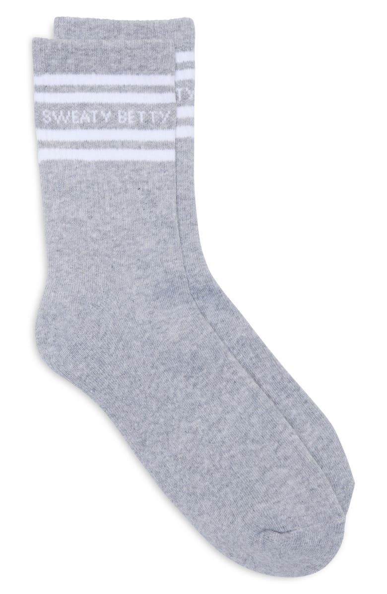Sweaty Betty Varsity Slogan Crew Socks, Main, color, Light Grey Marl
