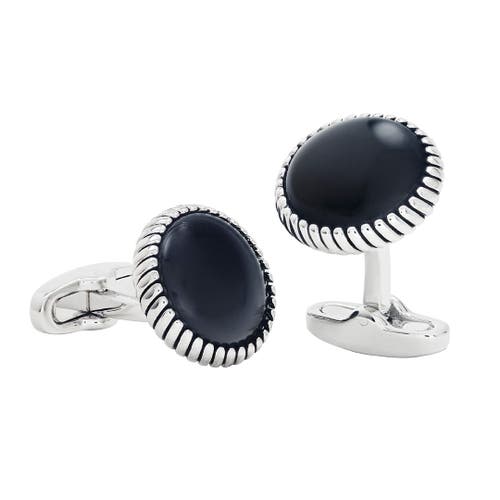 Link Up Round Cufflinks With Texture Border In Black