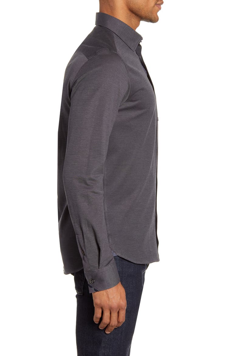 Broader Slim Fit Button-Up Piqué Shirt, Alternate, color, BLACK