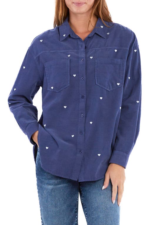 Billy T Heart Embroidered Corduroy Shirt in Pretty Blue 