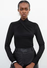 Karen Millen Jersey And Georgette Mix High Neck Top