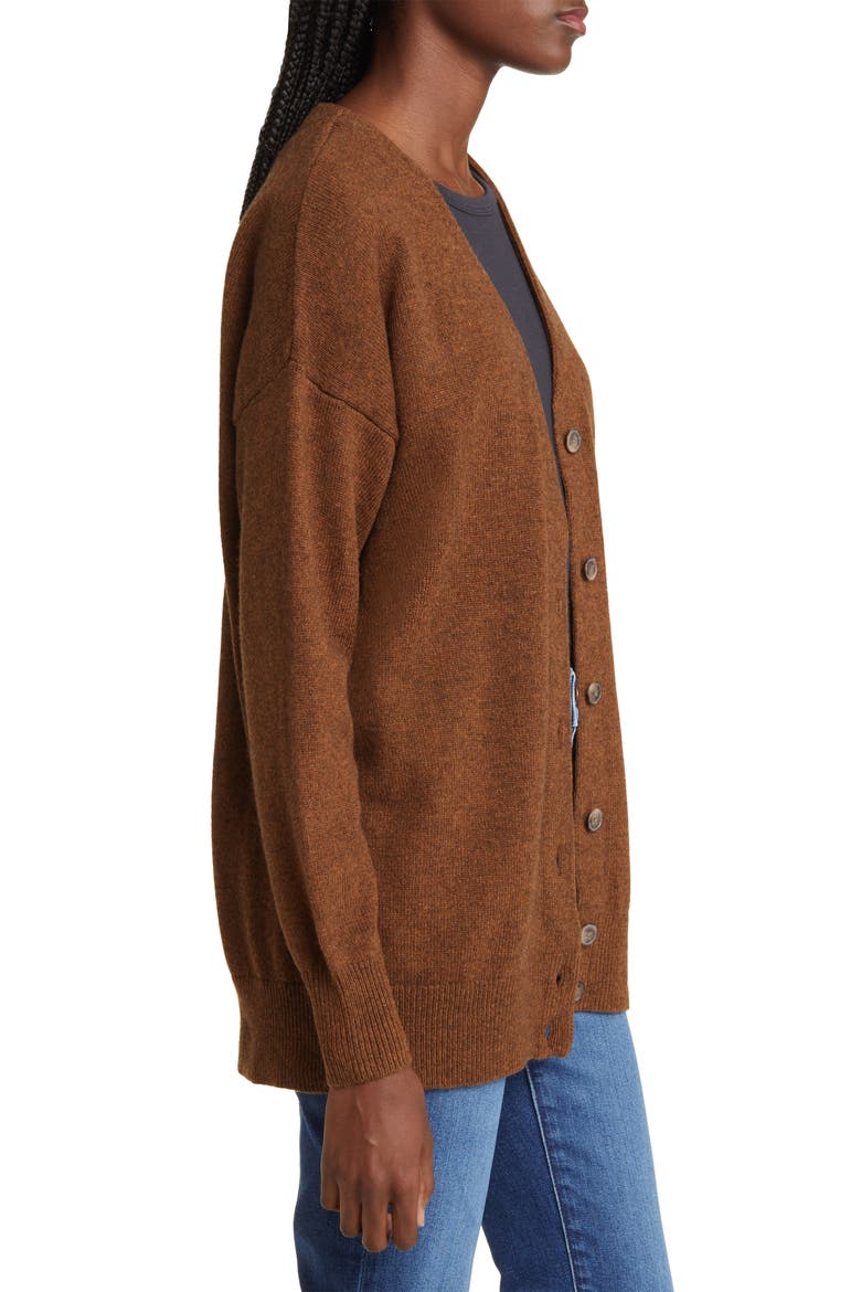 V-Neck Relaxed Cardigan, Alternate, color, HEATHER HICKORY
