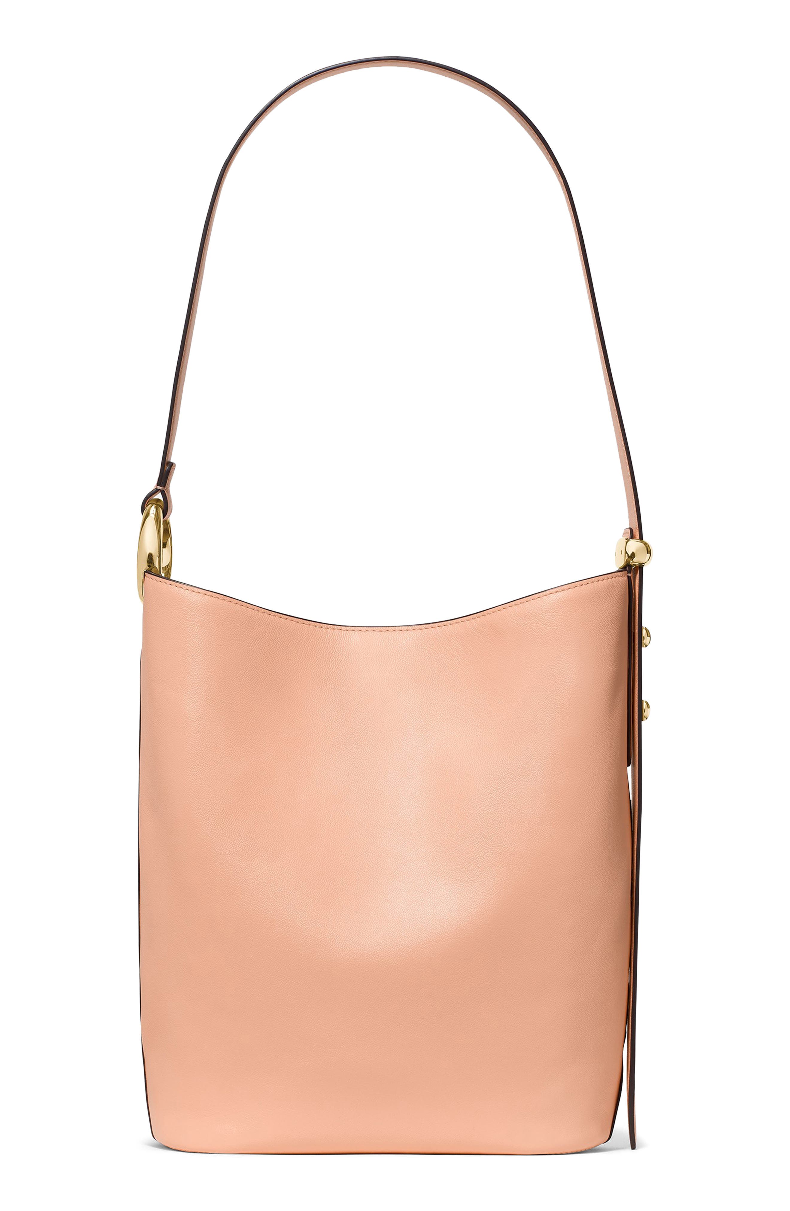halo fine grain leather bucket bag, Alternate, color, LIGHT CANTALOUPE