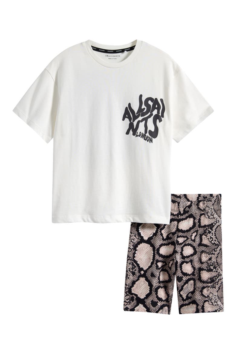 Kids' Orlando Graphic T-Shirt & Snake Print Bike Shorts Set, Main, color, WHITE