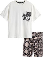 smALLSAINTS by ALLSAINTS Kids' Orlando Graphic T-Shirt & Snake Print Bike Shorts Set