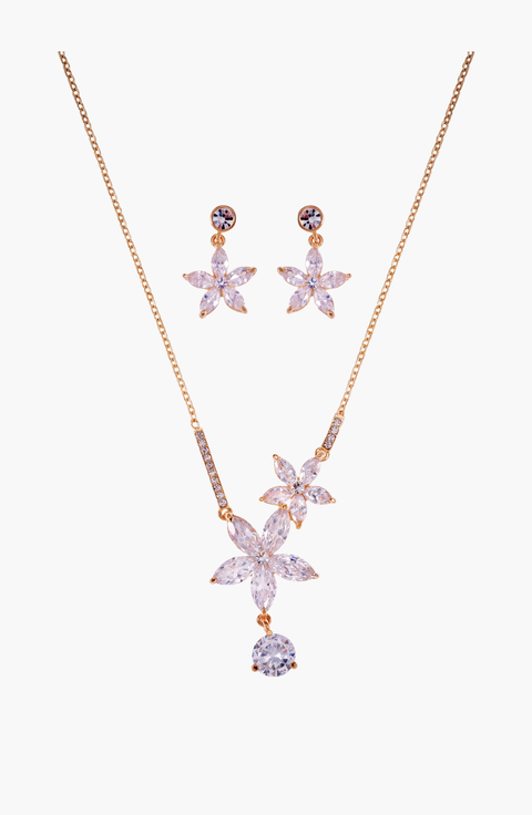 Flower Crystal Necklace & Earrings Set