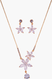 Modenaire Flower Crystal Necklace & Earrings Set