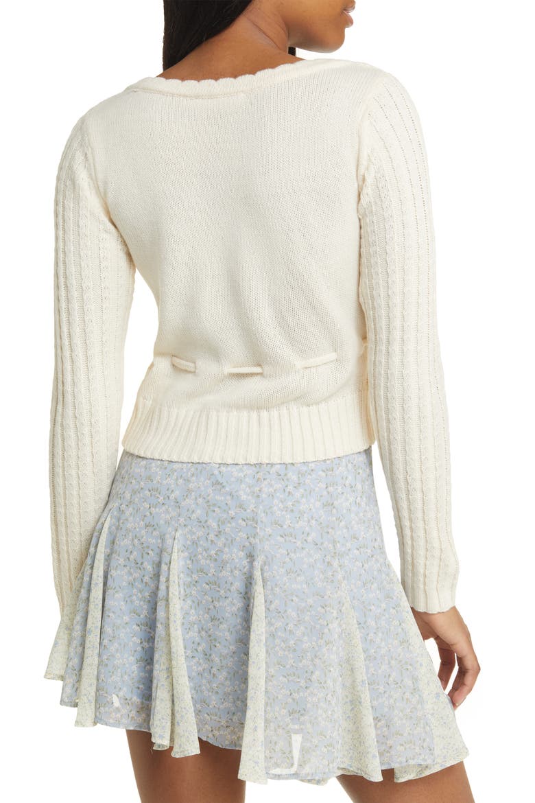 Drawstring Square Neck Cardigan, Alternate, color, CREAM