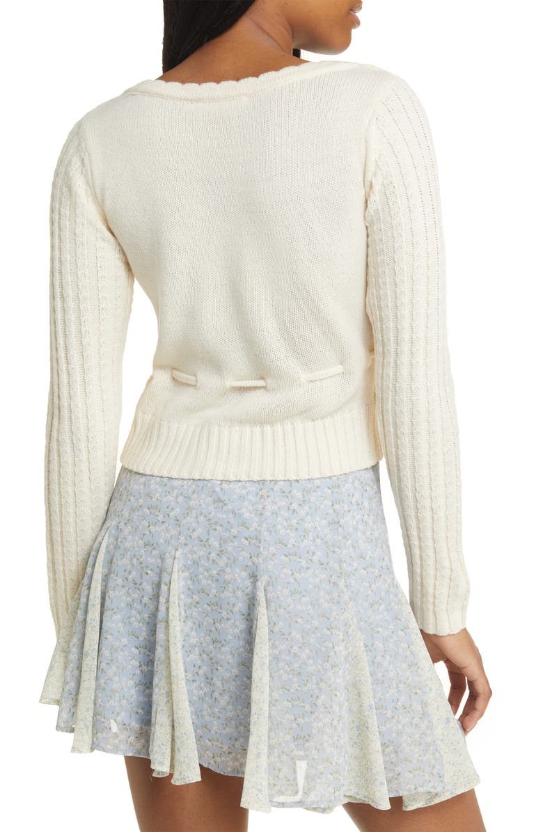 All in Favor Drawstring Square Neck Cardigan, Alternate, color, Cream