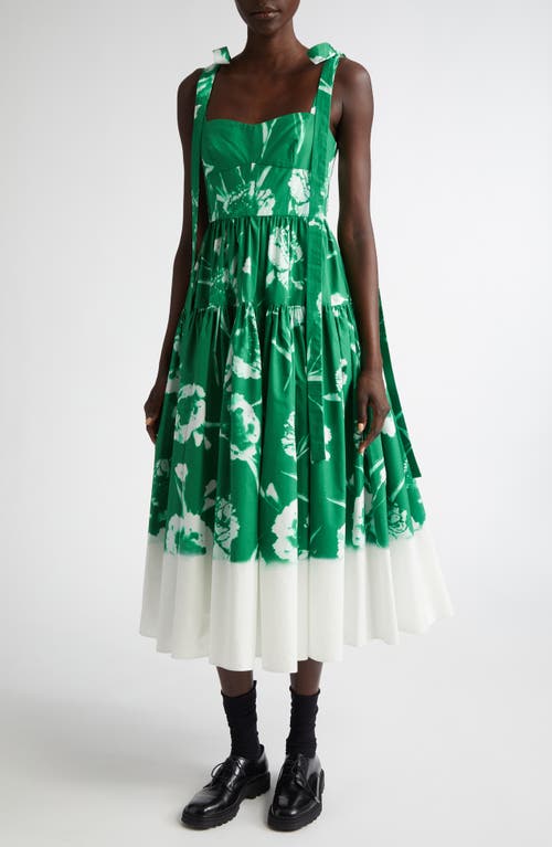Shop Erdem Floral Print Cotton Poplin Fit & Flare Midi Dress In Carnation Cyanotype Clover