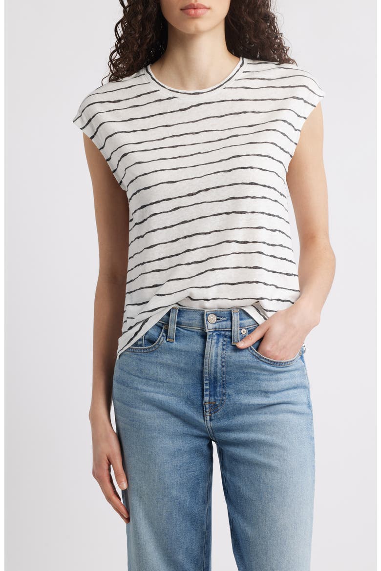 Stripe Linen Blend T-Shirt, Main, color, BLACK/ OFF WHITE