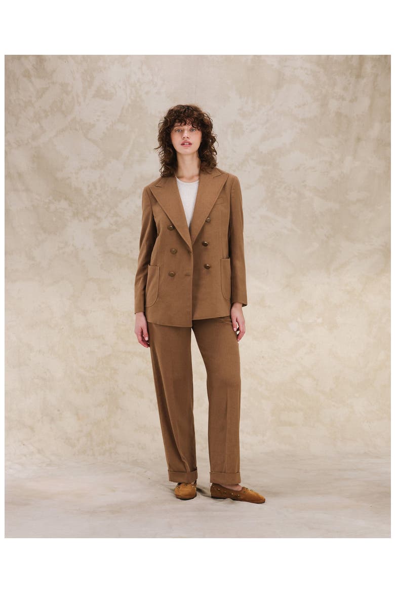 Bobbie Classic Double-Breasted Flannel Jacket, Alternate, color, CAMEL