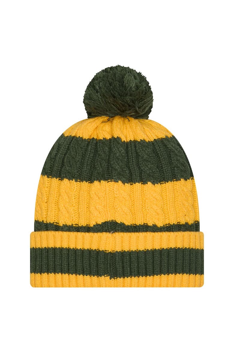Women's New Era Green Green Bay Packers Braided Cuffed Knit Hat with Pom, Alternate, color, Green