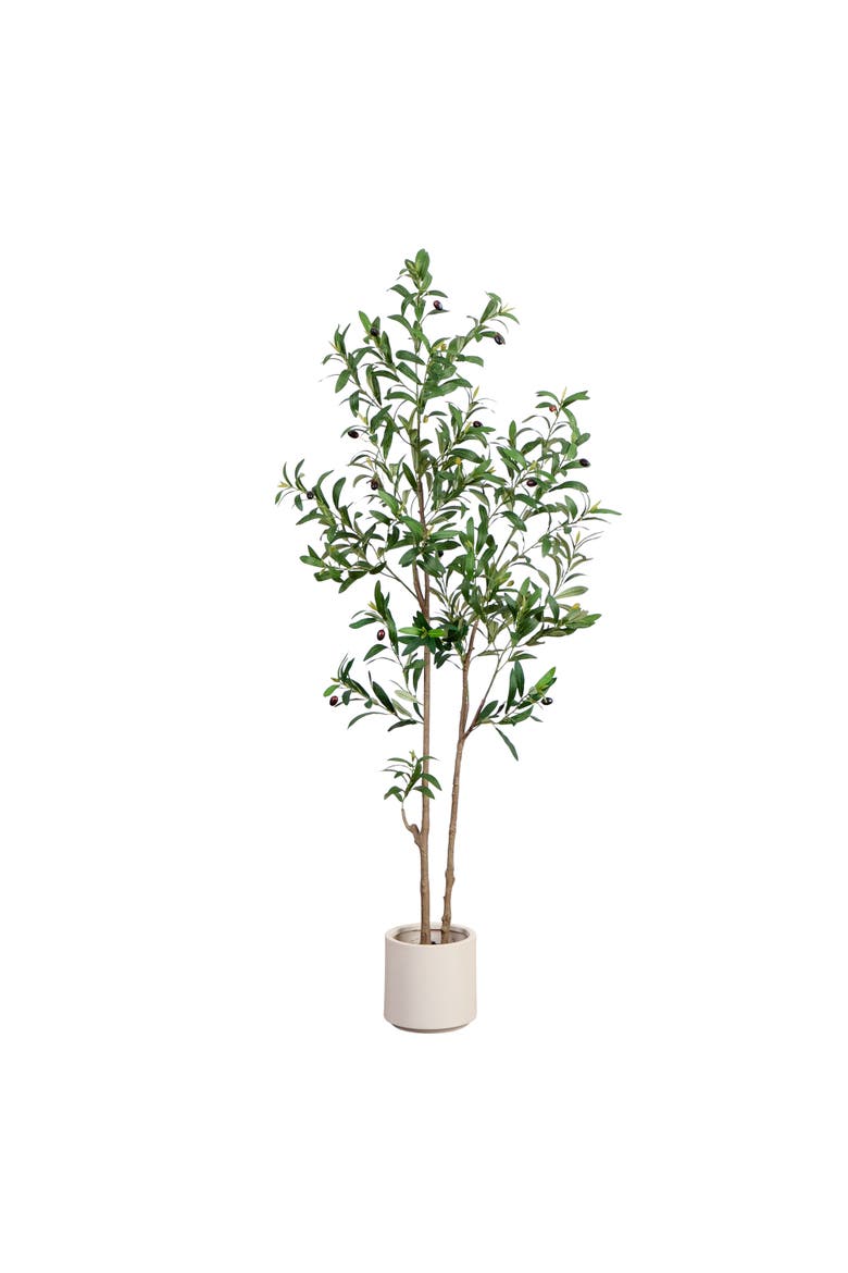 5-ft Artificial Minimalist Olive Tree in White Decorative Planter, Main, color, Green