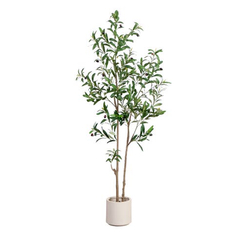 5-ft Artificial Minimalist Olive Tree in White Decorative Planter