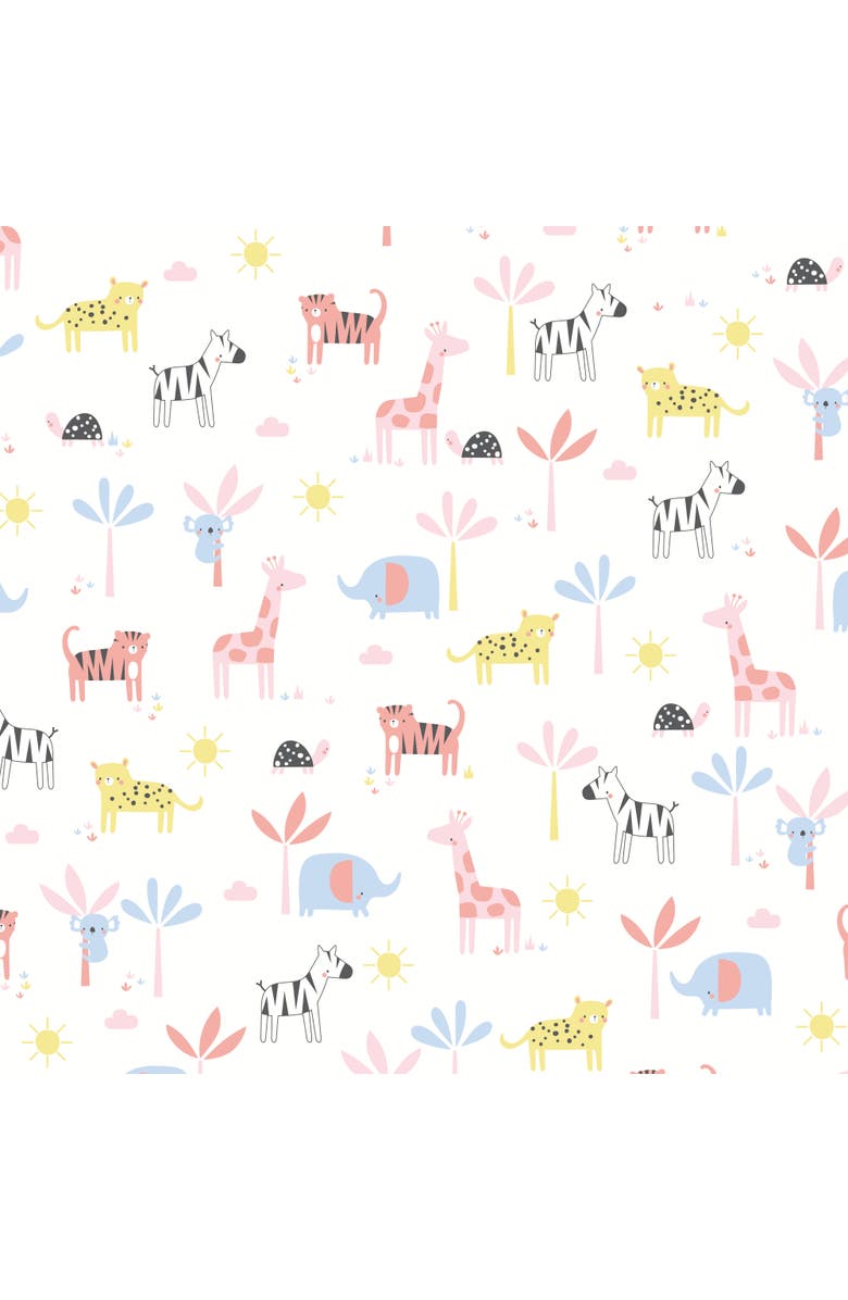 Lambs & Ivy Snuggle Jungle Pastel Safari Cotton Jersey Baby Fitted Crib Sheet, Alternate, color, White Multi