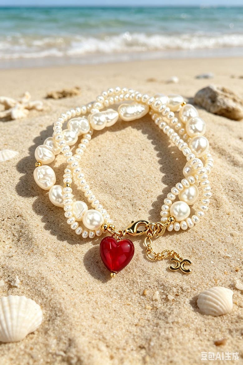 Valentina Murano Glass Heart Pearl Bracelet, Alternate, color, Red