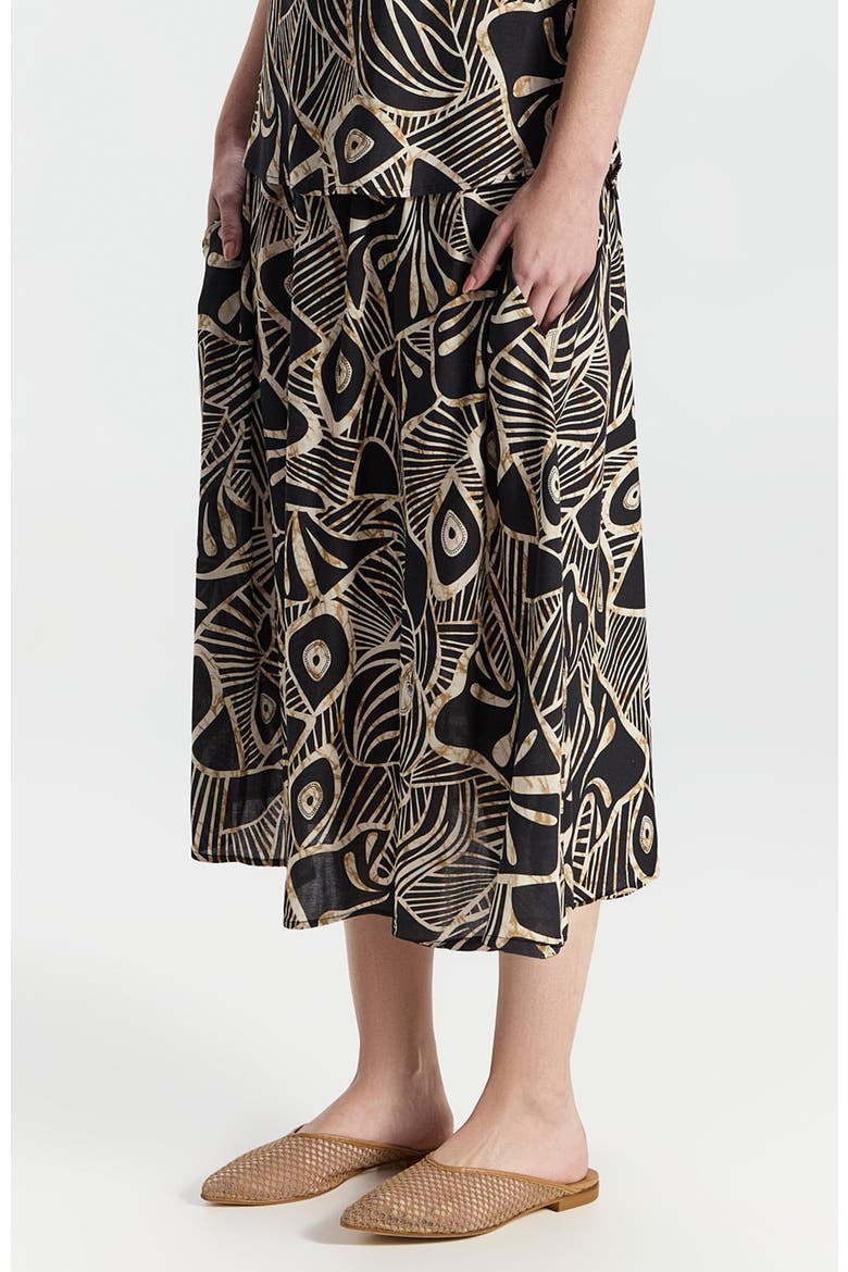 Varda Graphic A-line Midi Skirt, Alternate, color, Black With Brown-Cream Pattern