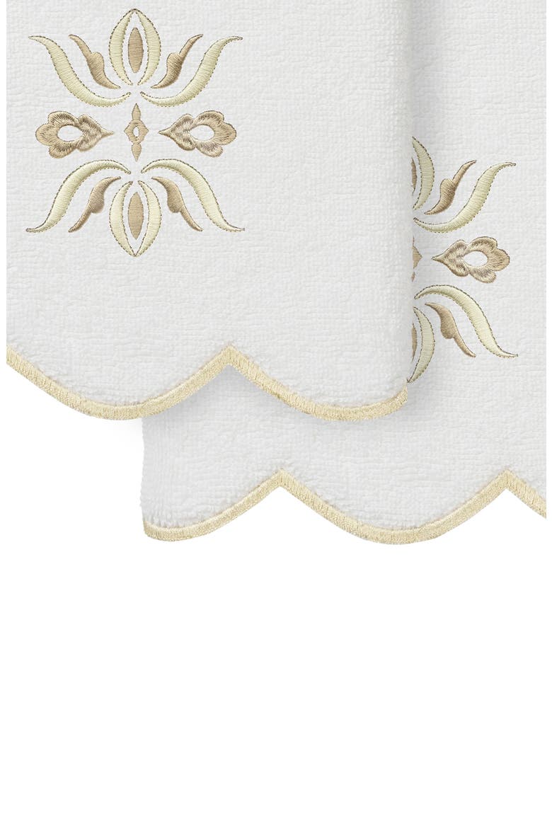 Flower Crest Scalloped Set of 2 Hand Towels, Alternate, color, WHITE/ BEIGE