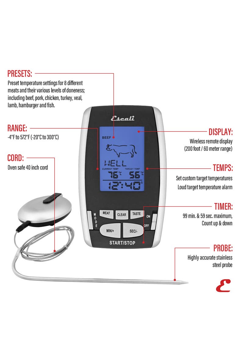 Wireless Thermometer and Timer, Alternate, color, Black/Silver